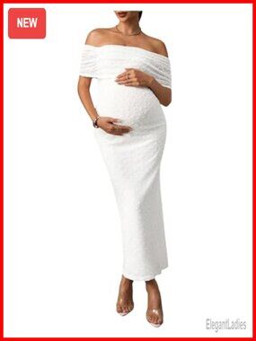 Maternity Off Shoulder Bodycon Maxi Dress Short Sleeve Polyester